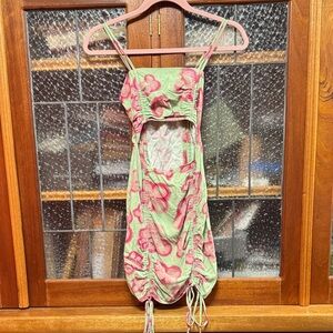 Wild Fable Green and Pink Floral Strappy Cut Out Mini Dress Size XS